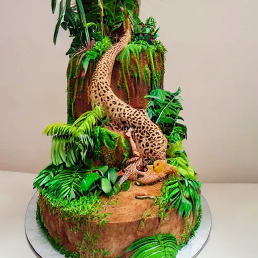 Image similar to a jungle on a cake, hyper realistic, ultra detailed, fantasy art, elegant, beautiful,