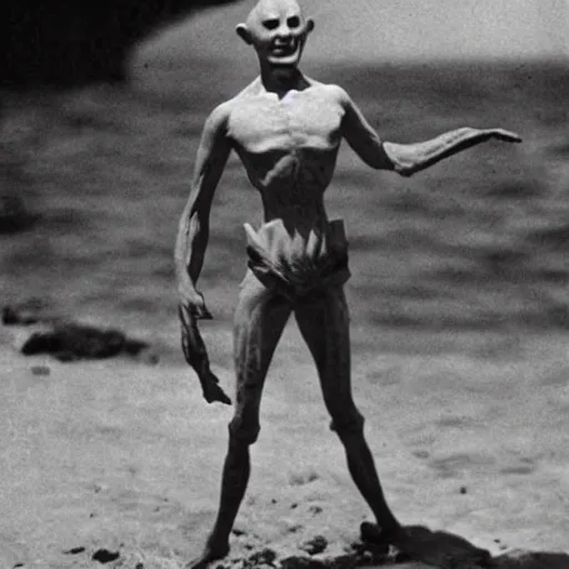 Prompt: count orlok shows off his tanlines, beach photograph