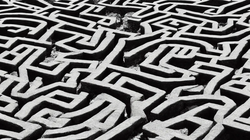 Prompt: a surreal maze of ancient rocks ultra realistic