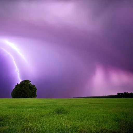 Prompt: tornado in the distance in a landscape, purple background