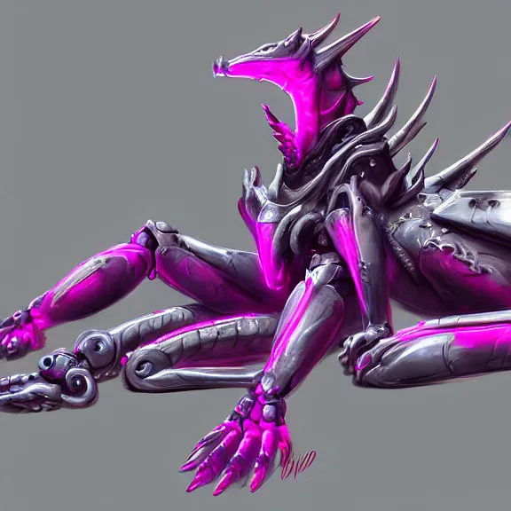 Prompt: very close up foot shot, hyperdetailed elegant beautiful stunning anthropomorphic mecha female dragon showing exquisite sharp dragon soles close to camera, laying on sand, detailed foot shot, sharp claws, sharp silver armor, fuchsia skin, dragon art, warframe destiny fanart, paw art, furry paws, furaffinity, deviantart, octane, ekasportal