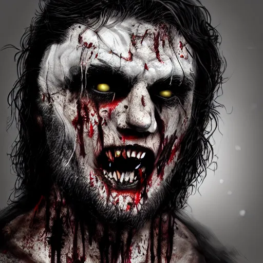 Image similar to a zombie Jason Mamoa, by WLOP, horror, wounds, bloody, dark fantasy, trending on artstation