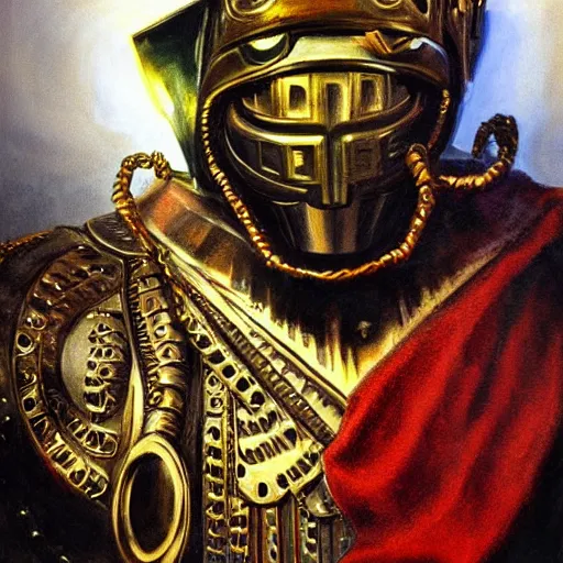 Image similar to beautiful lifelike painting of mf doom as king ghidora, hyperreal detailed facial features and uv lighting, art by ed roth and basil wolverton