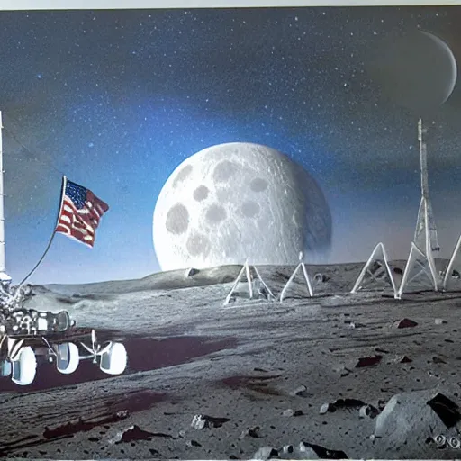 Image similar to concept art of the moon landing