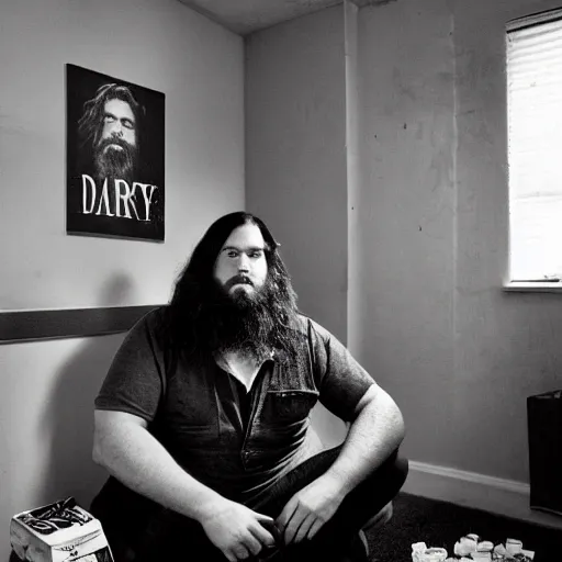 photo of heavyset man with long hair and beard, Stable Diffusion