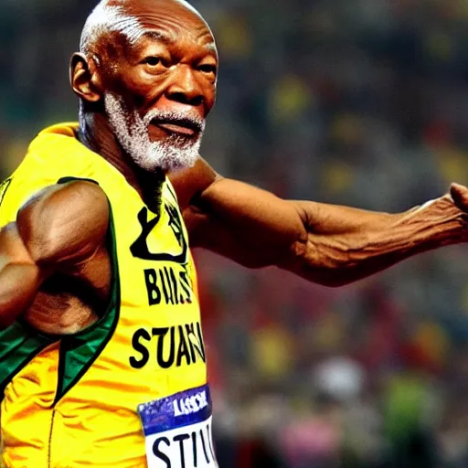 Prompt: patrick stewart as usain bolt