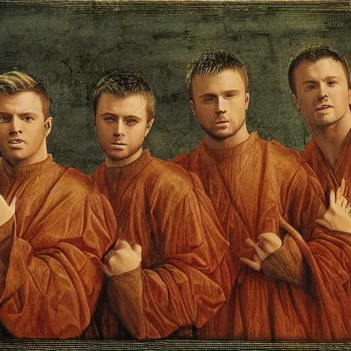 Prompt: westlife on stage art by leonardo da vinci