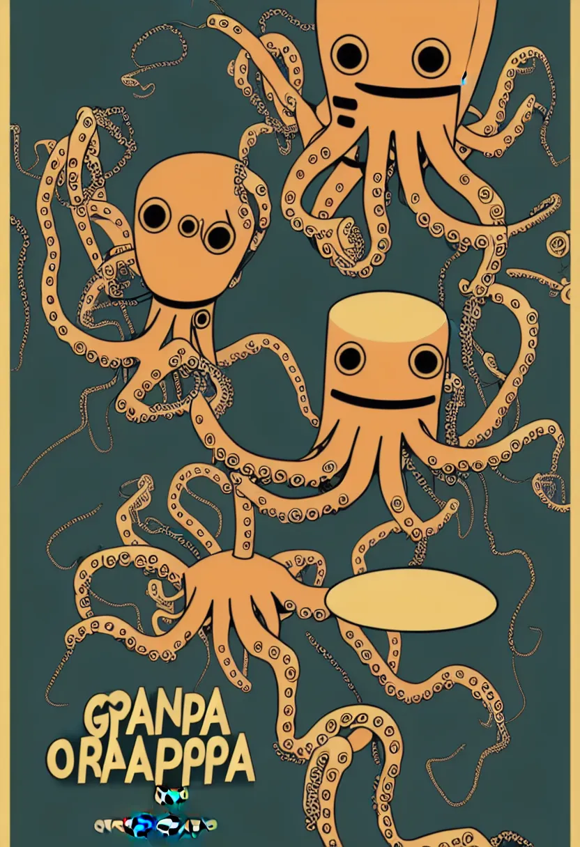 Image similar to concert poster for 'Grandpa Finger', dying robot octopus, vector art, 8k, highly detailed illustration