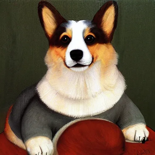 Image similar to corgi dog painting, leonardo da vinci style