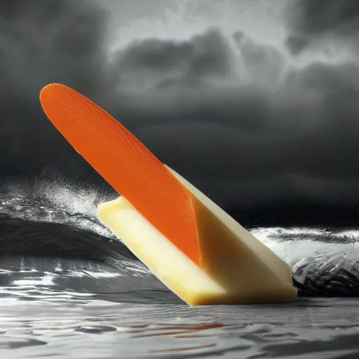 Prompt: dutch mark rutte hyperrealistic, octane render, surfing on a cheese sandwich