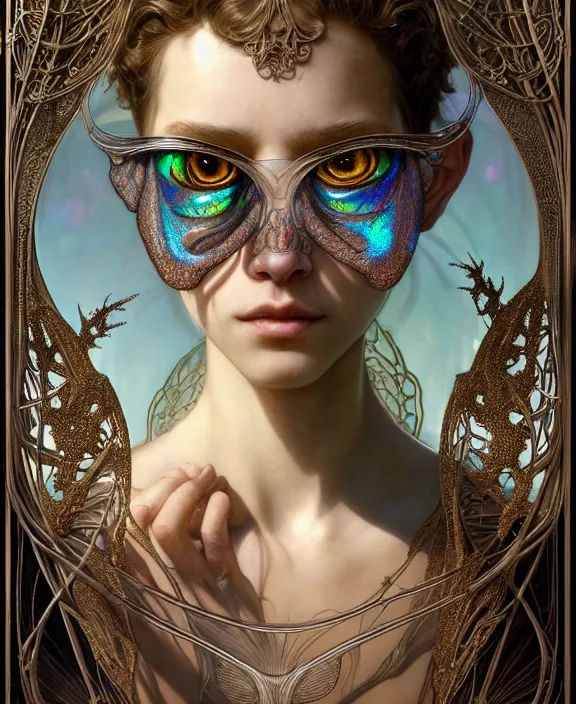 Image similar to intricate ornate opulent transparent clear see - through portrait of a terrifying beautiful alien insect, mottled coloring, adorable, childlike, pastoral environment, ultra realistic, concept art, art nouveau, photorealistic, octane render, 8 k, unreal engine. art by christopher marley and artgerm and greg rutkowski and alphonse mucha