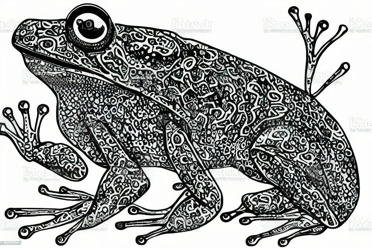 Image similar to beautiful frog, ornamental, fractal, ink draw, vector art