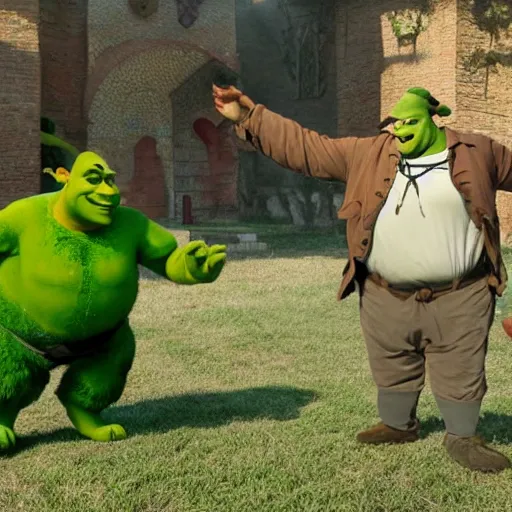 Prompt: Ethan Klein playing Shrek in the live action adaptation (2041)