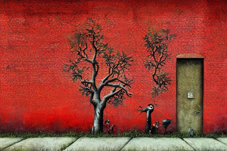 Image similar to abstract wall painting of nature landscape, red brick style, rule of thirds, shining, by adonna khare, by amir zand, by banksy, digital painting