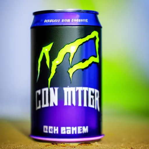 Image similar to A photograph of a can of Monster Energy, Beach Bussy flavour. Sigma f/2.0, 50mm