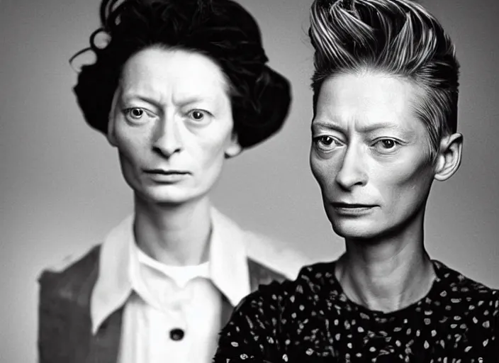 Image similar to professional fine detailed photo portrait of young tilda swinton from makhachkala, dagestan. kid tilda swinton in the postsoviet suburbia, iphone photo, instagram, black and white - - cfg _ scale 7