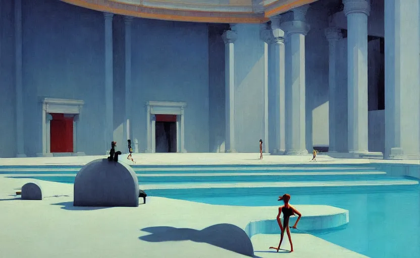 Image similar to Inside an empty big greek pool, very coherent, painted by Edward Hopper, Wayne Barlowe, painted by James Gilleard, airbrush, art by JamesJean