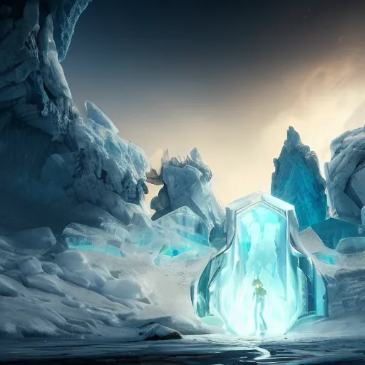 Image similar to a portal from the ice world to the fire world, both can seen, unreal engine fantasy art, fantasy digital art, octane render, beautiful composition, trending on artstation, award-winning photograph, masterpiece