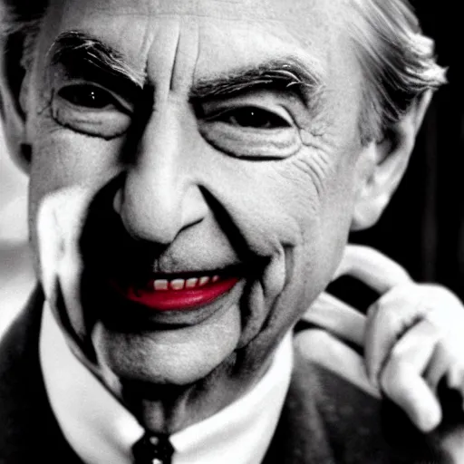 Prompt: stunning awe inspiring mr. rogers as the joker, movie still 8 k hdr atmospheric lighting