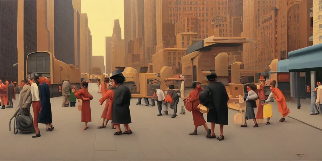 Image similar to new york city street in the morning, oil painting by george tooker