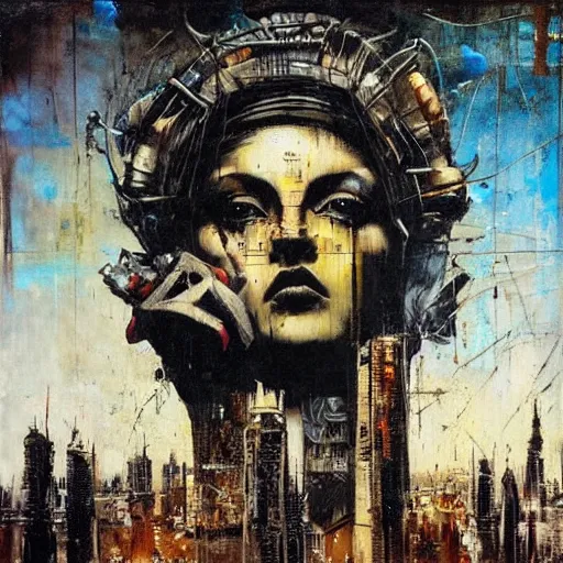 Image similar to the city by karol bak, banksy, simon bisley, guy denning, mimmo rotella, ravi zupa