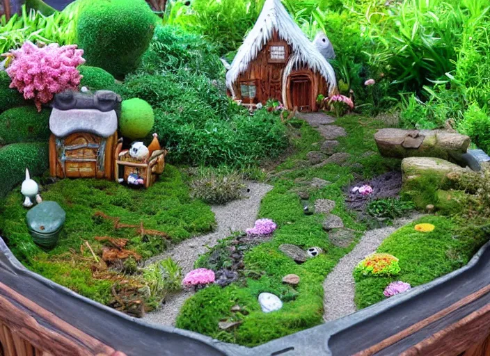 Image similar to studio ghibli fairy garden by Hayao Miyazaki