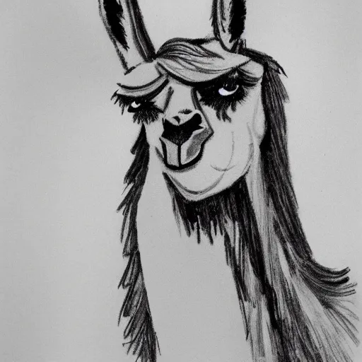 Prompt: brush drawing by picasso of a llama