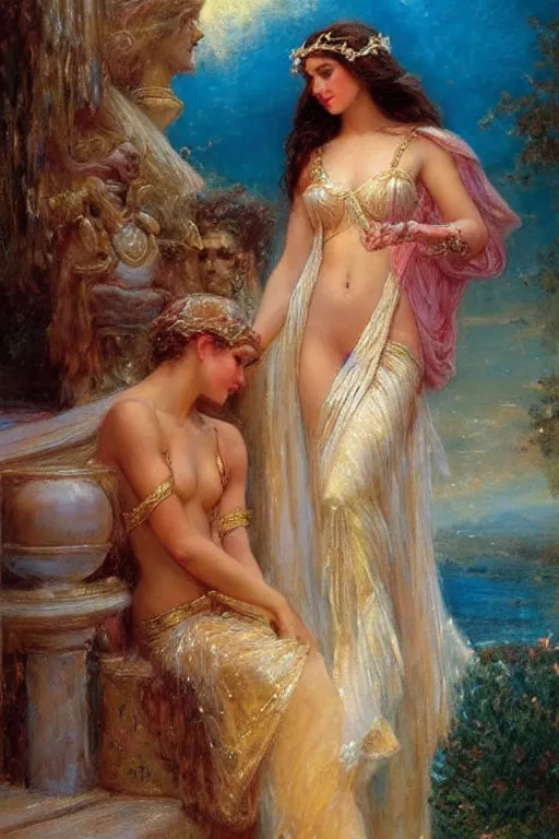 Prompt: hailey steinfeld as the goddess aphrodite. art by gaston bussiere.