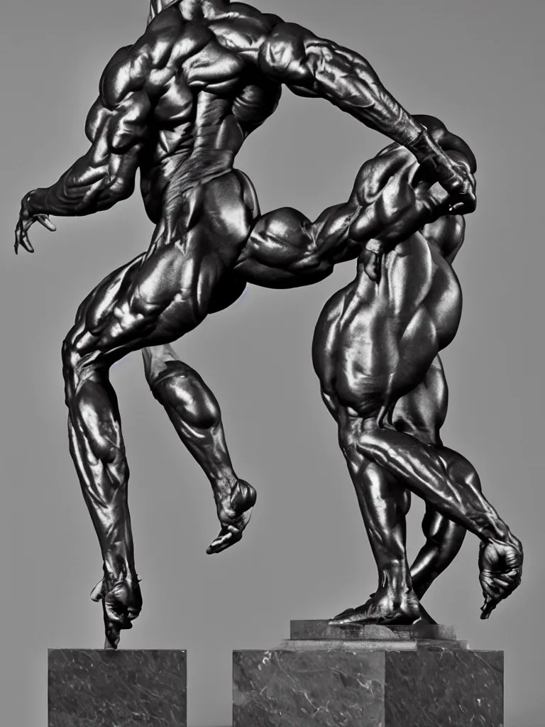 Image similar to a marble statue of Ronnie Coleman by Michaelangelo