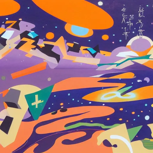 Image similar to Liminal space in outer space by Tomokazu Matsuyama, warm earthly tones, orange green and purple are predomiant