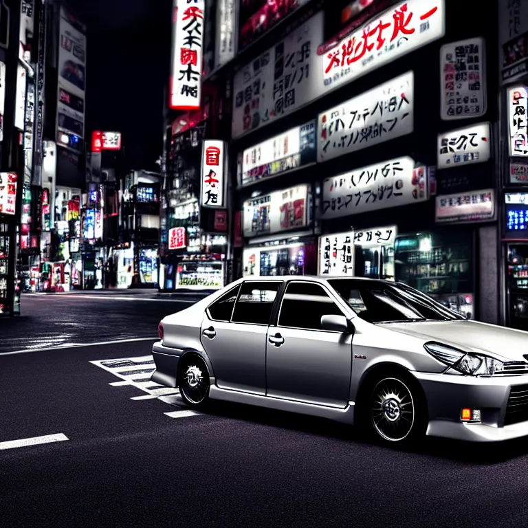 Image similar to Toyota Aristo, detailed-wheels, Shibuya prefecture, cinematic lighting, photorealistic, highly detailed, night photography