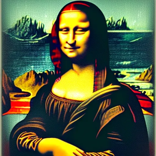 Image similar to metal robot machinery in the style of the mona lisa