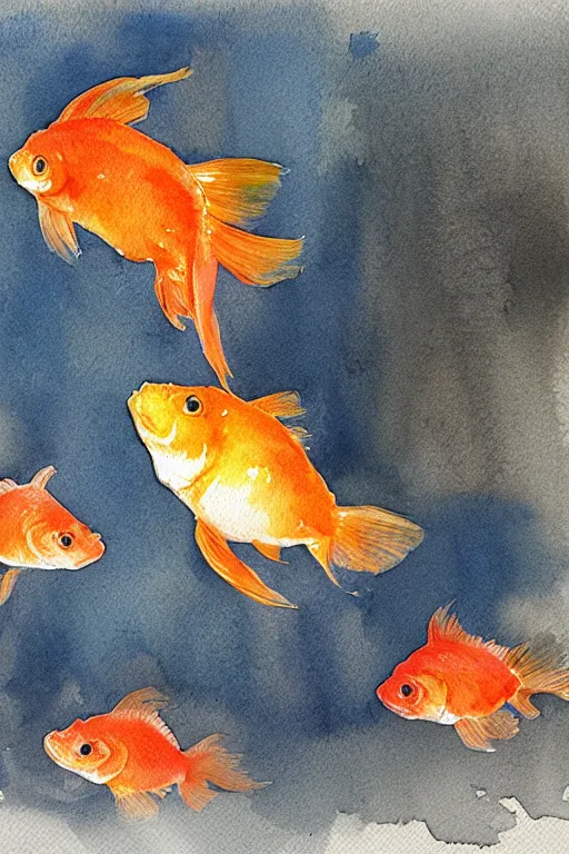 Prompt: wide angle scene of an award winning watercolor painting of a Siamese fighting goldfish, digital art