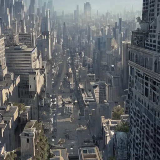 Image similar to a cinematic hyperrealism highly detailed scene of a city in the movie Inception