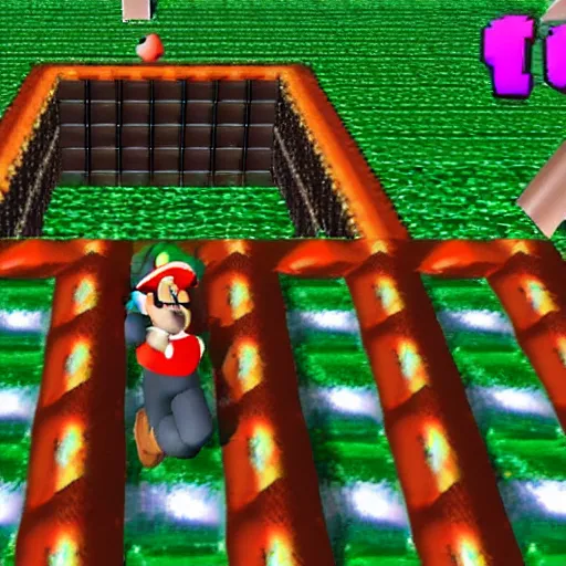 Image similar to in-game screenshot of Danny Devito in Super Mario 64 (1996)