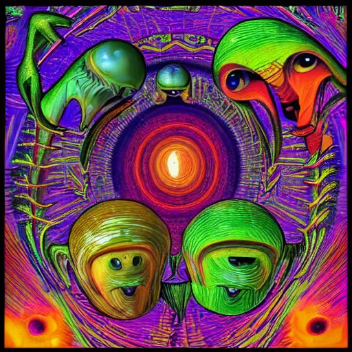 Image similar to evolution of aliens from a DMT realm