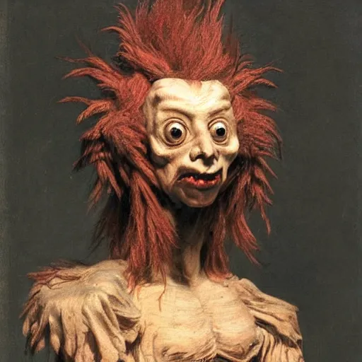 Prompt: a humanoid monster, scary, highly detailed, red, in the style of elisabeth vigee le brun