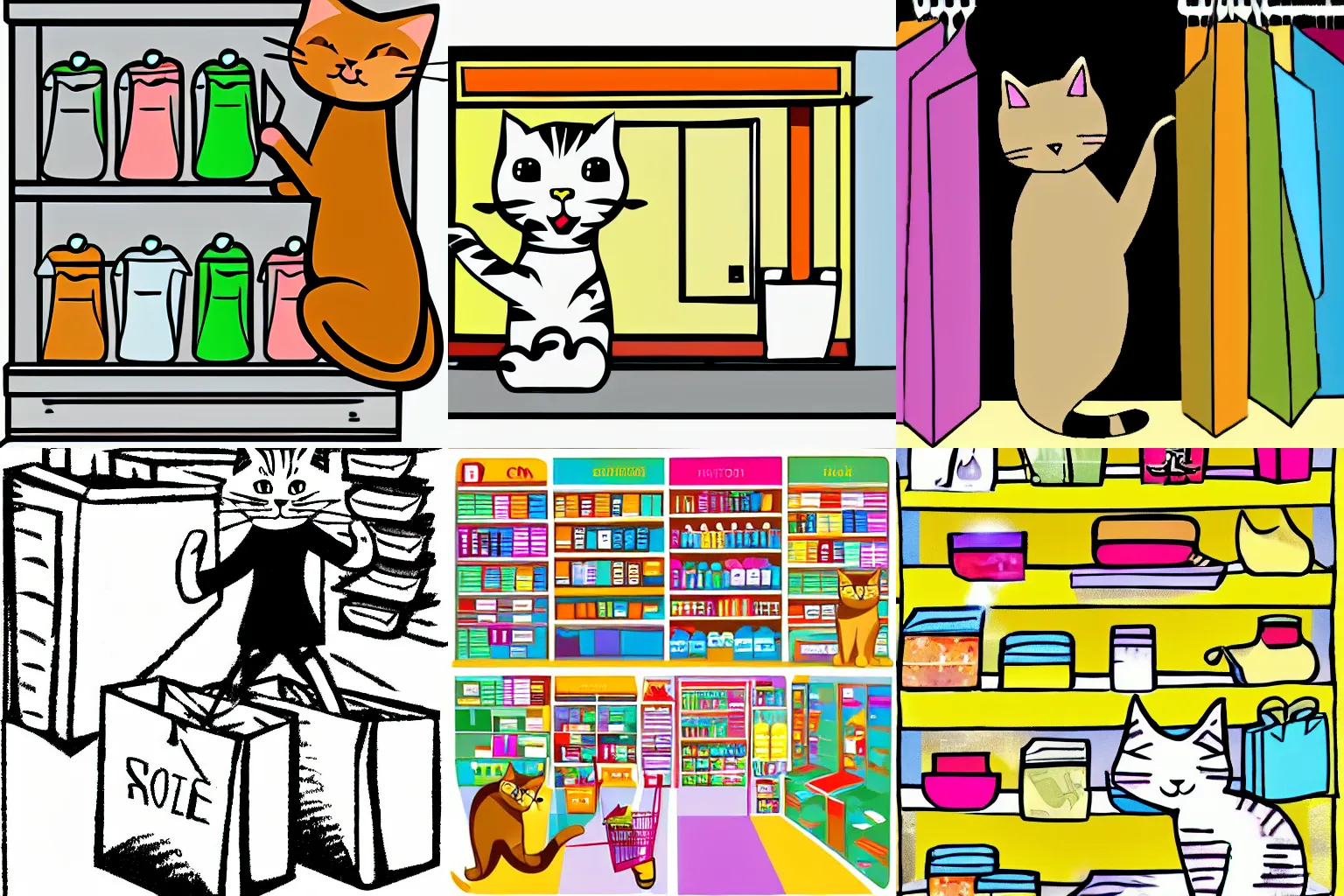 Prompt: cat goes shopping clip art