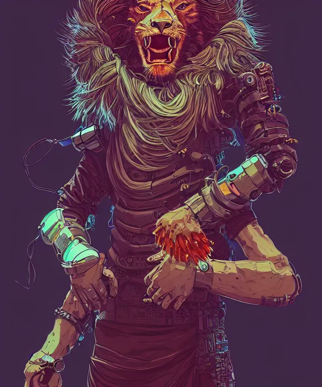 Image similar to a portrait of an anthropomorphic cyberpunk lion holding a turkey leg, fantasy, elegant, digital painting, artstation, concept art, matte, sharp focus, illustration, art by josan gonzalez