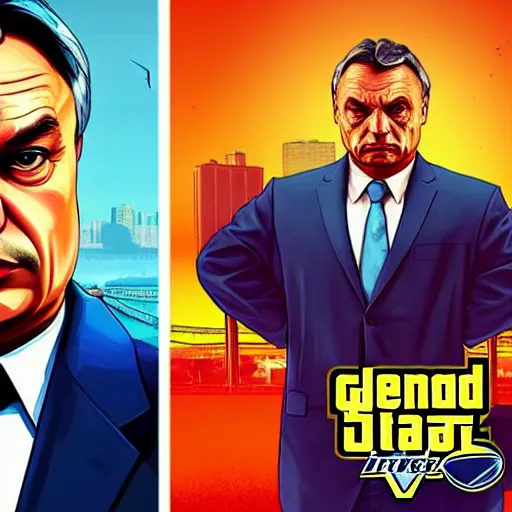 Prompt: Viktor Orbán in GTA V cover art