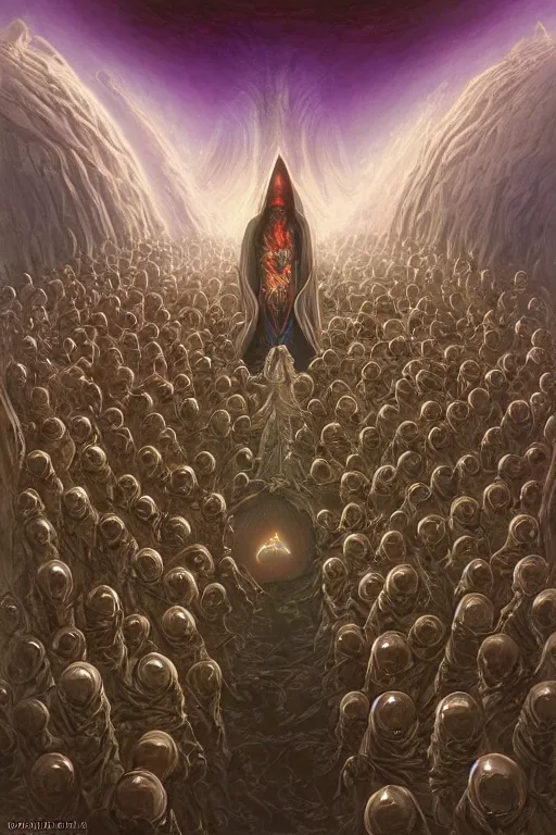 Image similar to a quantum computer surrounded by a dark cabal of hooded elven mystics with long robes gathered in a circular formation, michael whelan, dan seagrave, boris vallejo