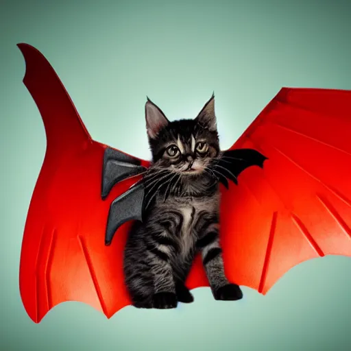 Prompt: kitten with bat wings, 8 k, photo