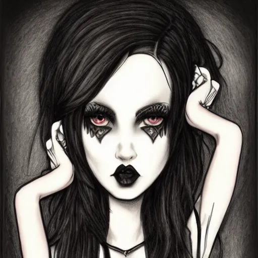 Image similar to insanely attractive and very well developed goth girl. highly detailed drawing.