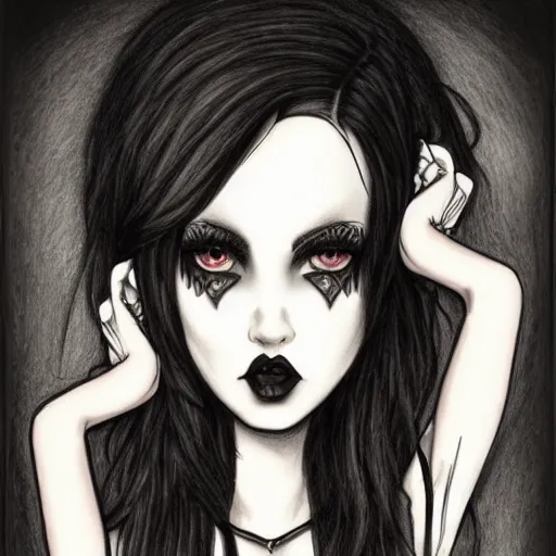 Prompt: insanely attractive and very well developed goth girl. highly detailed drawing.