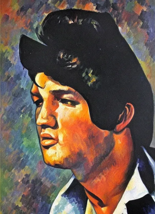 Image similar to oil painting of elvis presley by cezanne