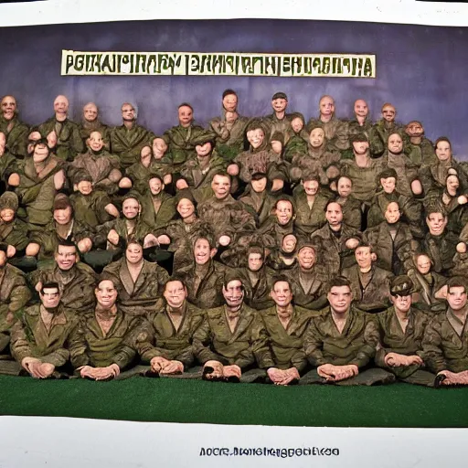 Image similar to wagner russian military force exorcism group photo - realistic, color image, 2 k, highly detailed, occult art