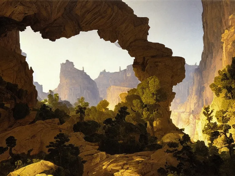 Prompt: an oil painting of a canyon made of ivory and smooth stone and a lake of black oil by carl spitzweg and tuomas korpi. baroque elements, full-length view. baroque element. intricate artwork by caravaggio. Trending on artstation. 8k