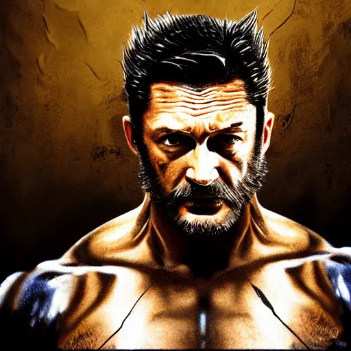 Image similar to Tom Hardy as wolverine in his suit Digital art 4K quality Photorealism