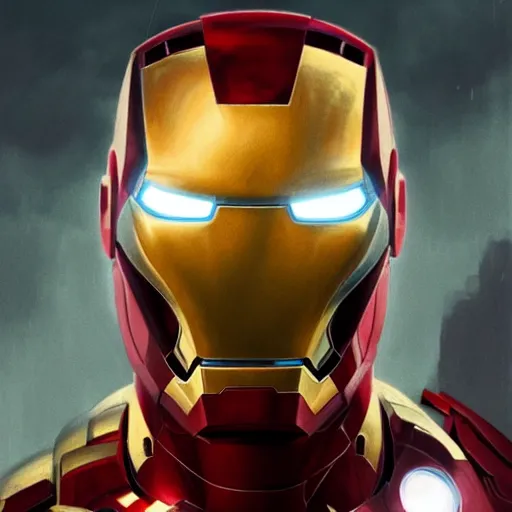 Image similar to highly detailed portrait of iron man, stephen bliss, unreal engine, fantasy art by greg rutkowski, loish, rhads, ferdinand knab, makoto shinkai and lois van baarle, ilya kuvshinov, rossdraws, tom bagshaw, global illumination, radiant light, detailed and intricate environment