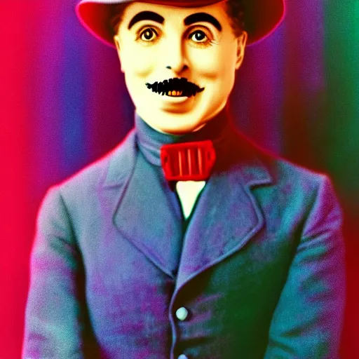 Prompt: charles chaplin selfie, colorful image, looking directly at the camera, instagram picture, hyperrealistic, 8 k